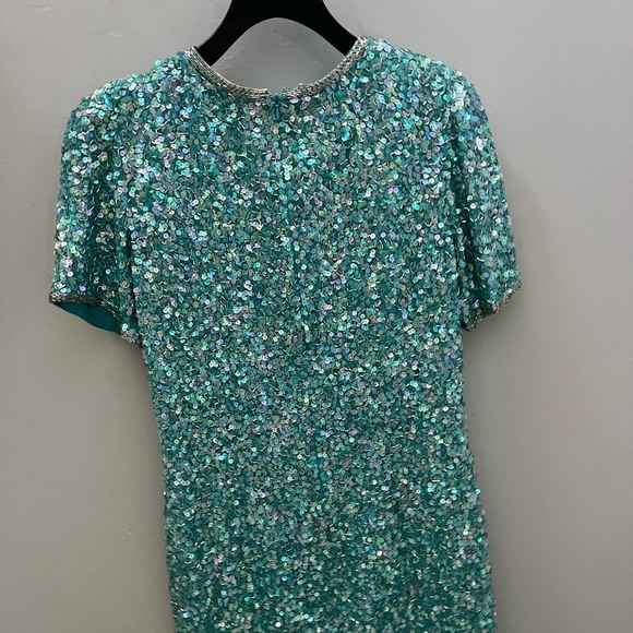 Blacktie Oleg Cassini size 12 turquoise sequin dress - Picture 3 of 4